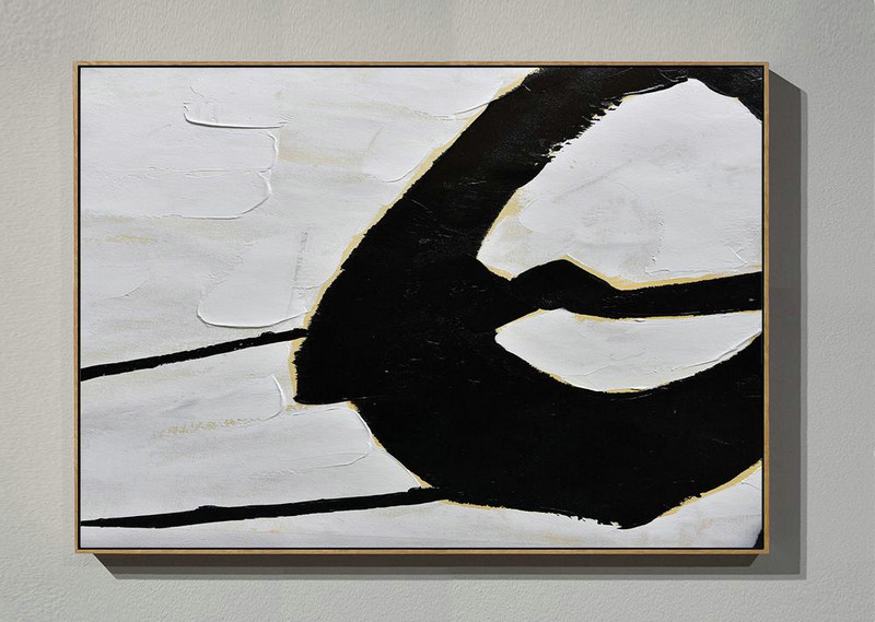 Modern Paintings On Canvas,Horizontal Palette Knife Minimal Canvas Art Painting Black White Beige - Hand Painted Abstract Art